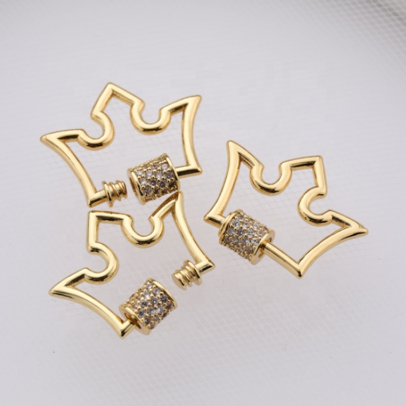 Custom Wholesale Fashion Gold Plated Crown White Zircon DIY Carabiner Jewelry Accessory for Bracelet Necklace Earrings Making