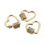 Fashion DIY Jewelry Accessory 18K Gold Plated CZ Micro Pave Brass Love Heart Carabiner Clasp for Women
