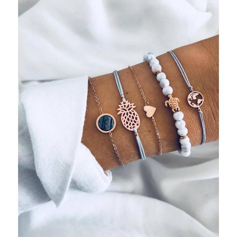 Hot Selling Fashion Gold Charm Jewelry Handmade Beads Luxury Wrap Bracelet Set