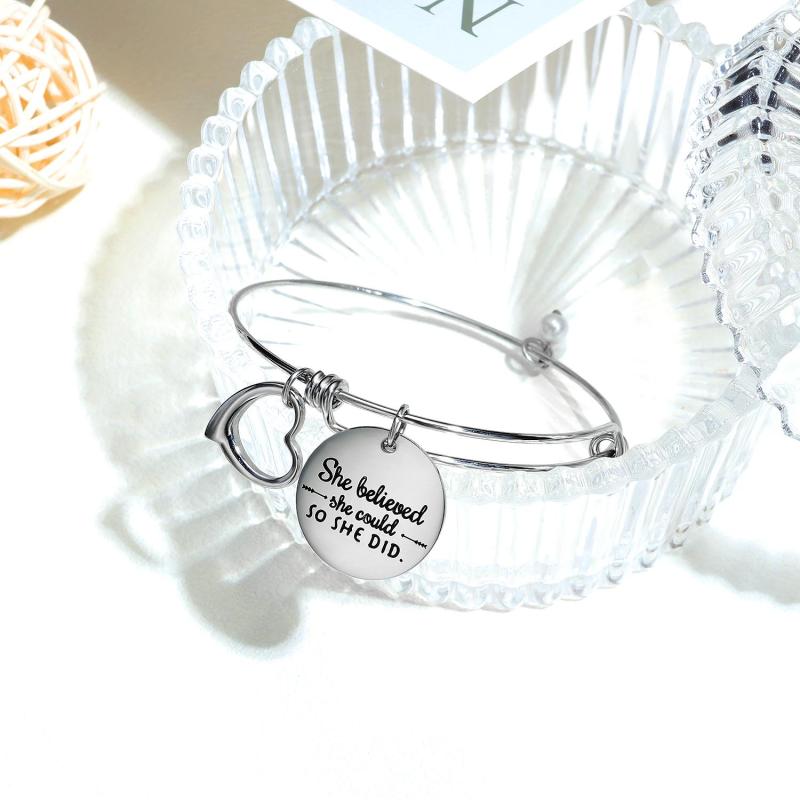 Factory OEM Engraved Charm Trendy 316L Stainless Steel Pearl Women Charm Bangle Jewelry Female Wire Adjustable Bangle Wholesale