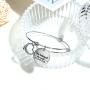 Factory OEM Engraved Charm Trendy 316L Stainless Steel Pearl Women Charm Bangle Jewelry Female Wire Adjustable Bangle Wholesale