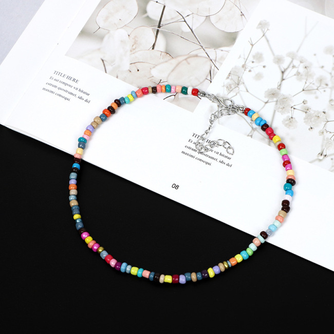 Wholesale Women Fashion Accessories Korean Jewelry Colorful Seed Beads Adjustable Necklace Bohemian Handmade Seed Beads Necklace
