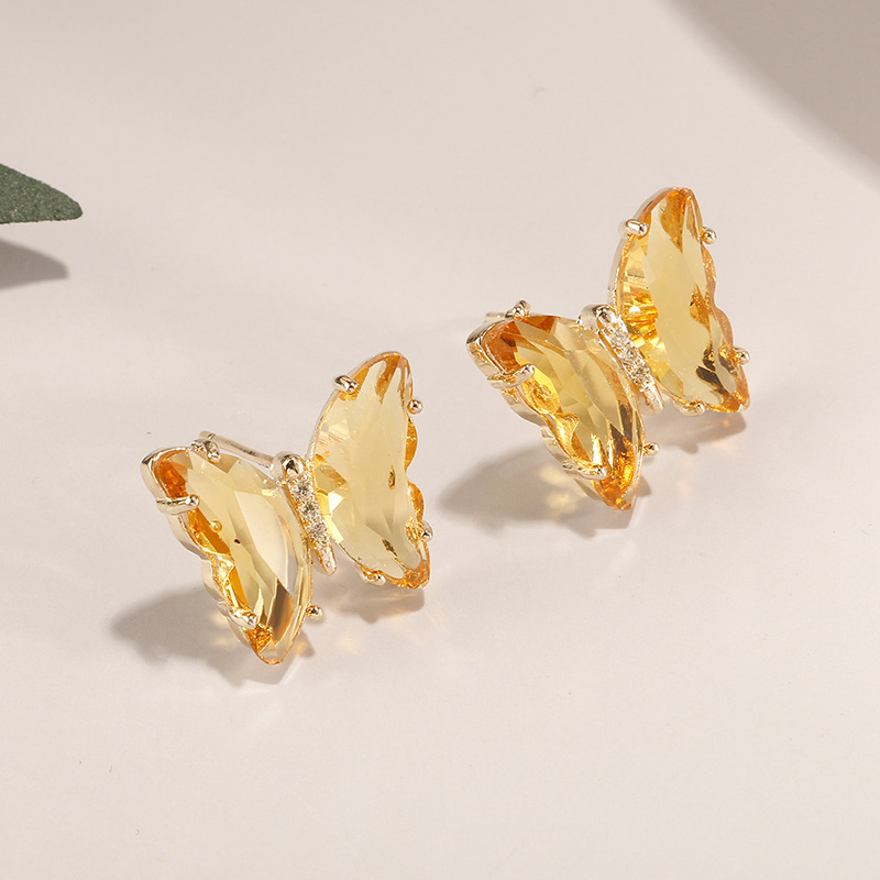 Luxury Design Gold Plated Brass Stud Crystal Butterfly Earring