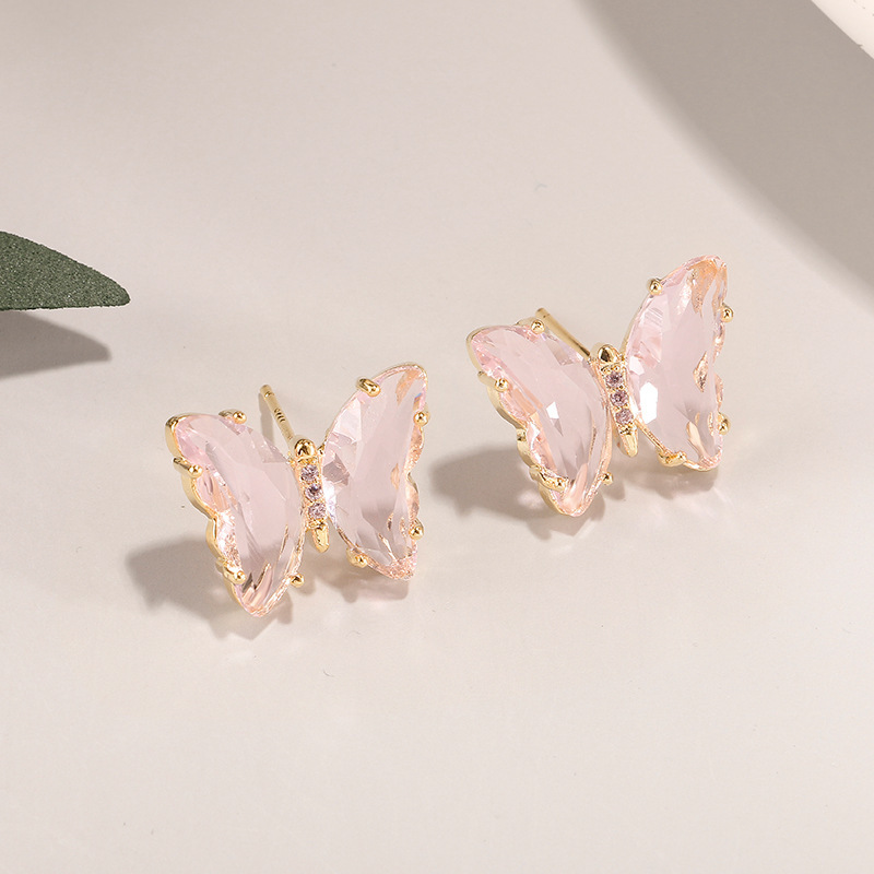 Luxury Design Gold Plated Brass Stud Crystal Butterfly Earring