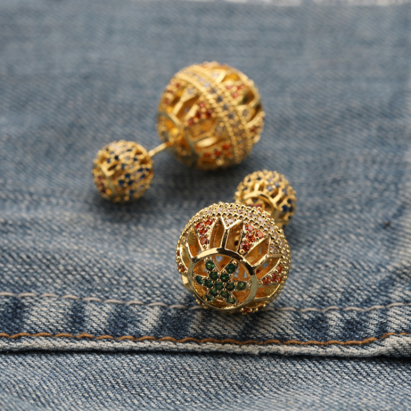 New 2021 Trendy Micro Insert Zirconia Gold Brass Design Charm Jewelry Hoop Large Ball earrings for Women and Girl