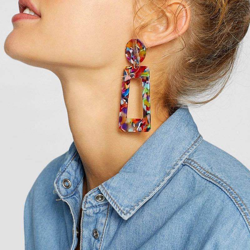 New Arrival Simple Trapezoidal Shaped Colorful Personality Exaggerated Acrylic Jewelry Pendant Earrings for Women
