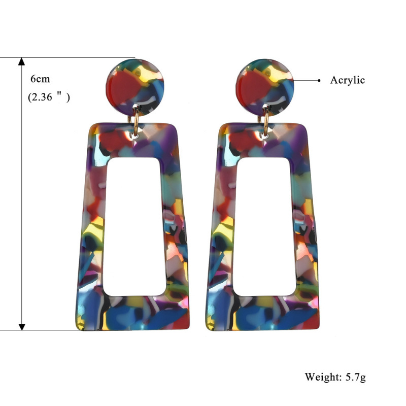 New Arrival Simple Trapezoidal Shaped Colorful Personality Exaggerated Acrylic Jewelry Pendant Earrings for Women