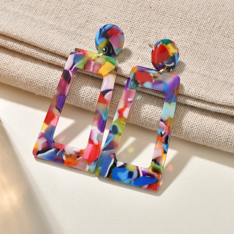 New Arrival Simple Trapezoidal Shaped Colorful Personality Exaggerated Acrylic Jewelry Pendant Earrings for Women