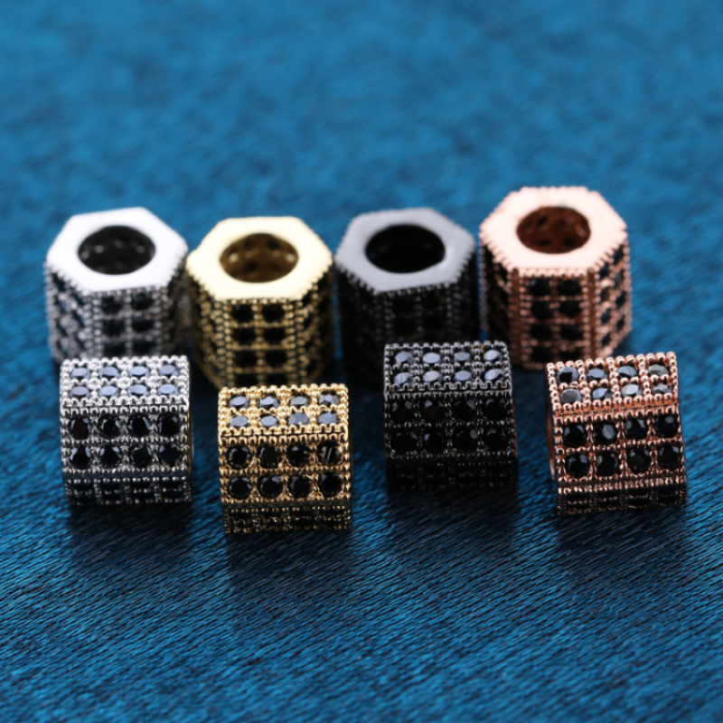 Cubic Zirconia Hexagon Beads Bracelet Connector Charms Beads for Jewelry Making Micro Pave CZ Beads