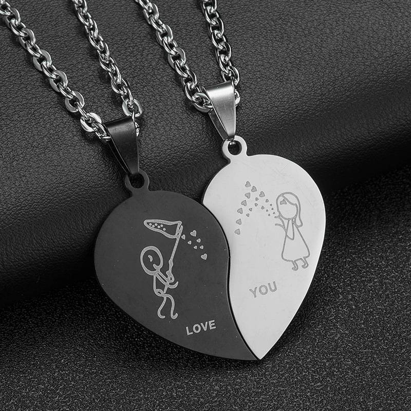 Hip Hop Broken Heart Pendant Necklace Jewelry Stainless Steel Couples Love Necklace For Valentines Day