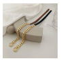 Punk Style Back Leather Belt  Gold Plated Hip Hop Double Wear Bracelet Link Chain Necklace For Women
