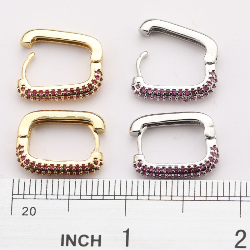 Square-shaped Micro Insert Zirconia Gold Silver Brass Design Simple Jewelry Earrings for Women and Girl