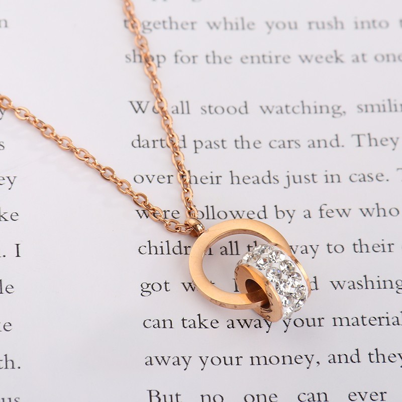 New Women's Roman Numerals Engraved Titanium Steel Necklace Personality Rose Gold Micro Insert Clay Zircon Necklace