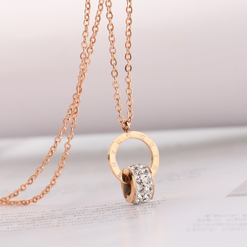 New Women's Roman Numerals Engraved Titanium Steel Necklace Personality Rose Gold Micro Insert Clay Zircon Necklace