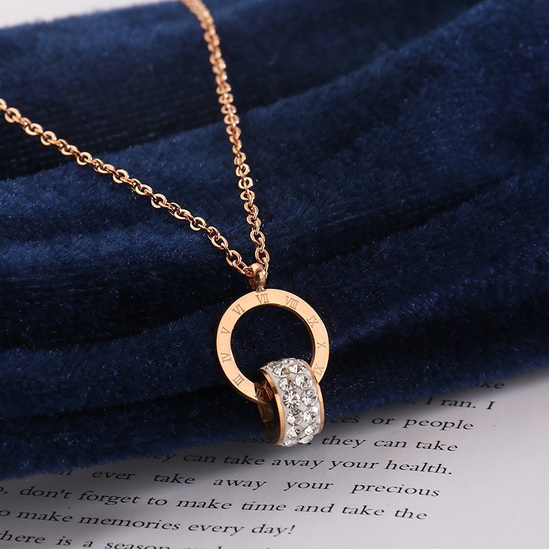 New Women's Roman Numerals Engraved Titanium Steel Necklace Personality Rose Gold Micro Insert Clay Zircon Necklace