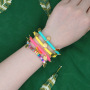 2021 Bohemian Summer Style Elastic Vinyl Polymer Clay Discs Beads Bracelets with Gold Charm