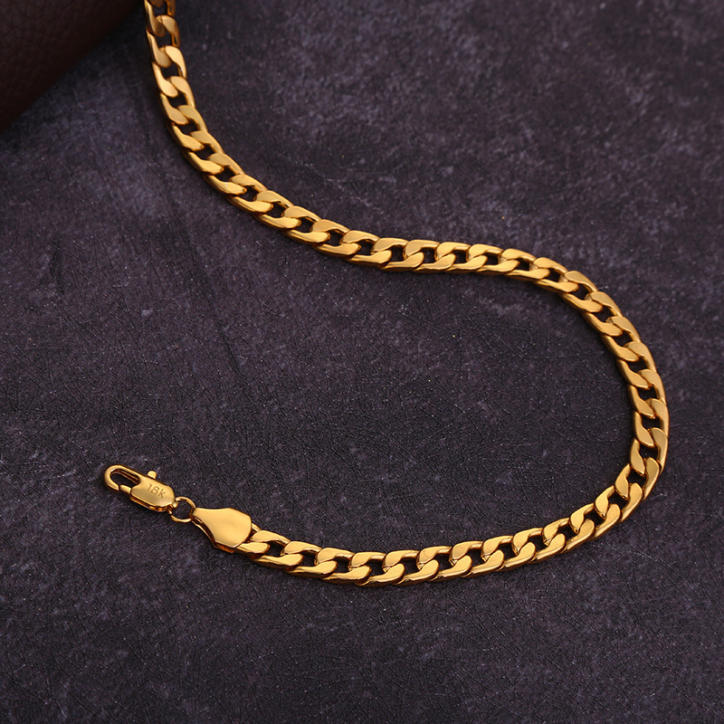 Gold Plated High Quality Chain Necklace 16 18 20 22 26 28 Inch Hiphop Style Flat Chain Necklace Wholesale