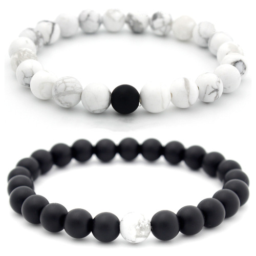 Top Sale Men and Women Lover Jewelry 8MM Matte Black Stone Natural White Turquoise Beads Bracelets