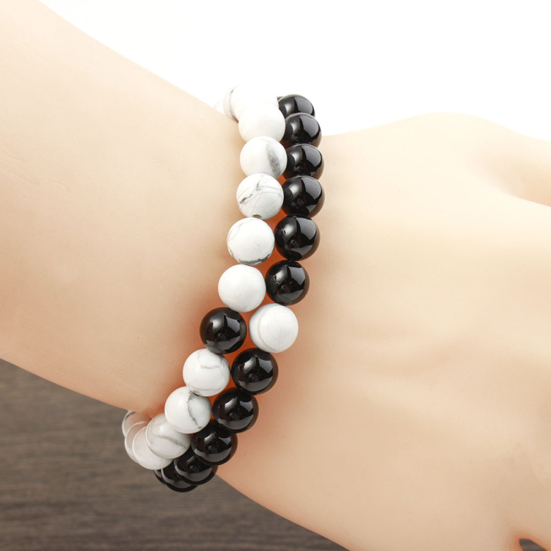 Top Sale Men and Women Lover Jewelry 8MM Matte Black Stone Natural White Turquoise Beads Bracelets