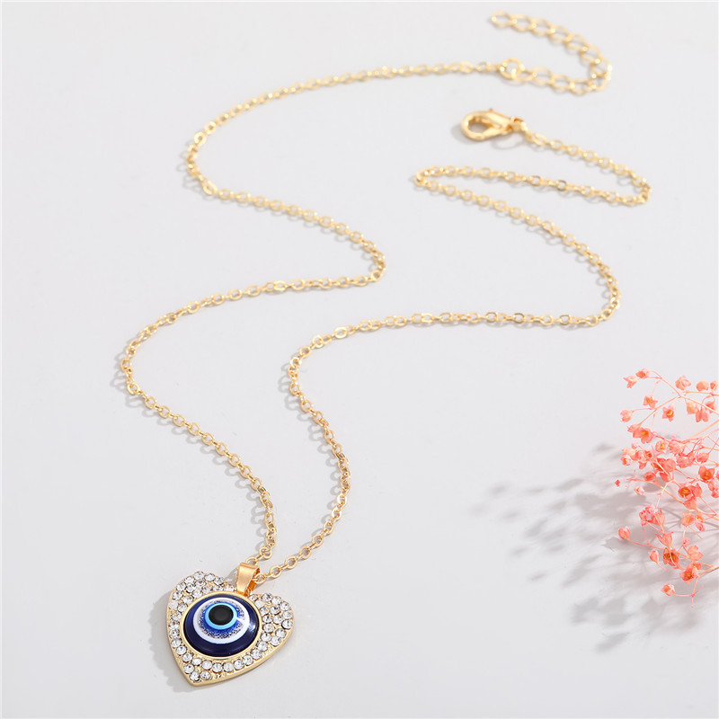 Simple heart pendant devil eyes necklace lucky eye chain jewelry evil eyes necklace for women