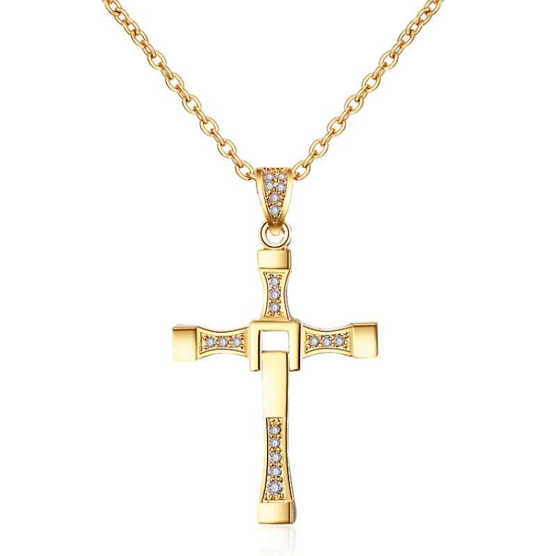 Simple Design Religious Jewelry Gold Plated Cross Chain Necklaces for Womens and Girls