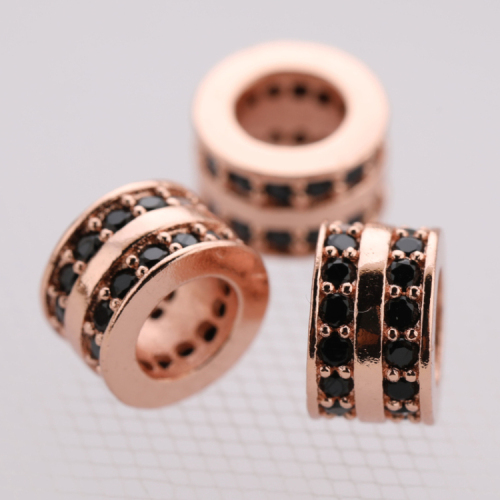 Lucky Design Jet Rhinestone Micro Pave Copper Spacer Beads Charm for Bracelet