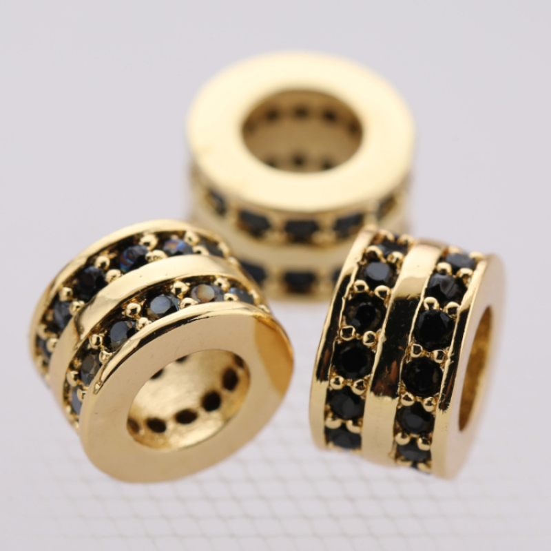 Lucky Design Jet Rhinestone Micro Pave Copper Spacer Beads Charm for Bracelet