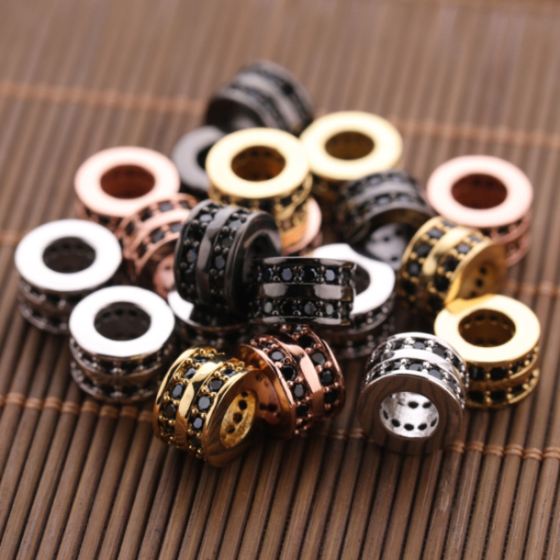 Lucky Design Jet Rhinestone Micro Pave Copper Spacer Beads Charm for Bracelet