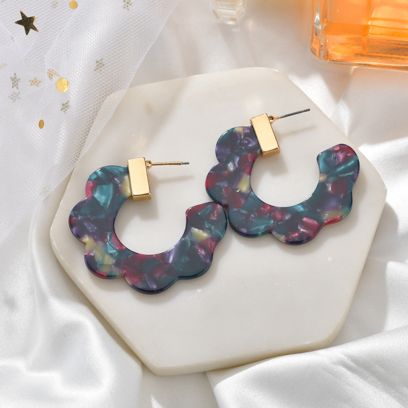 New Arrival Acetate Plate Acrylic Resin Wave Flower Petal Shaped Fashion Jewelry Hoop Earrings for Women