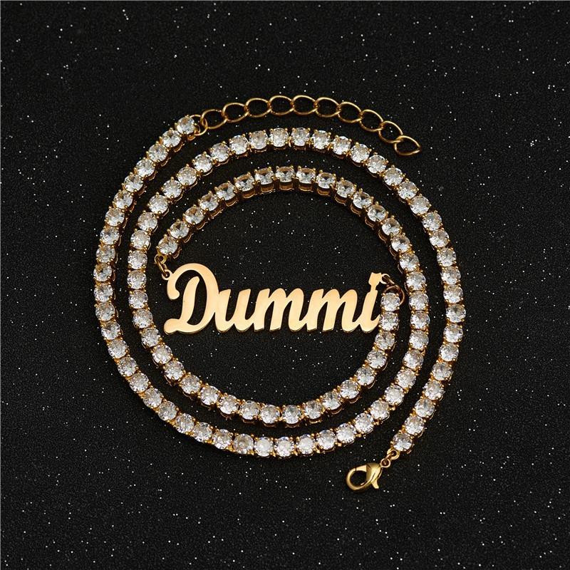 2021 Women Gold Plated Stainless Steel Hip Hop Style Zircon Tennis Chain Customized Name Letter Jewelry Beaded Necklace