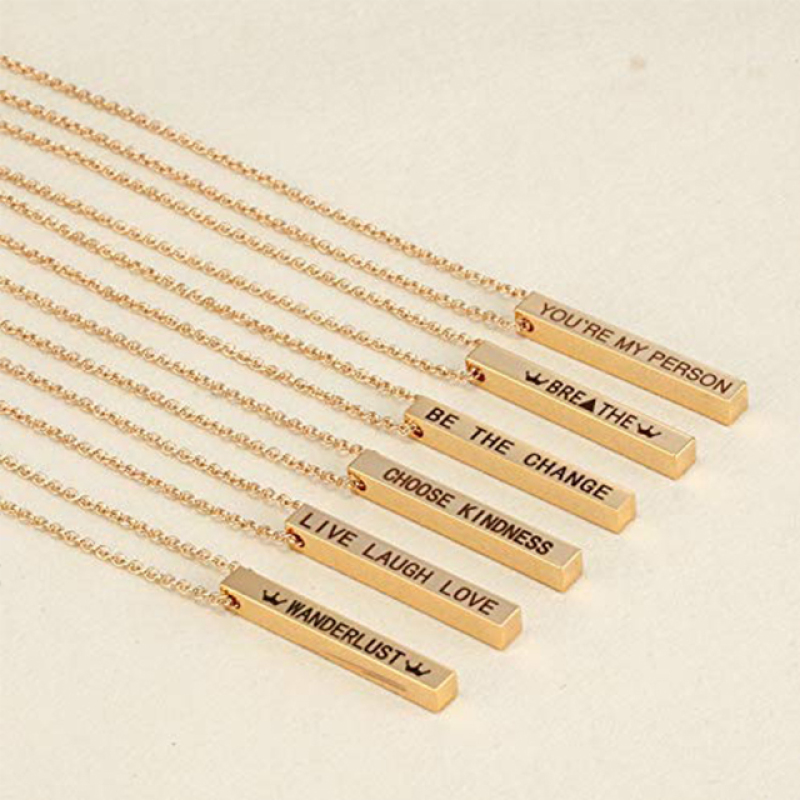 Stainless Steel Custom Personalized Vertical Blank Bar Necklace Engraved Name Date Chain Necklace For Women Men Birthday Gift