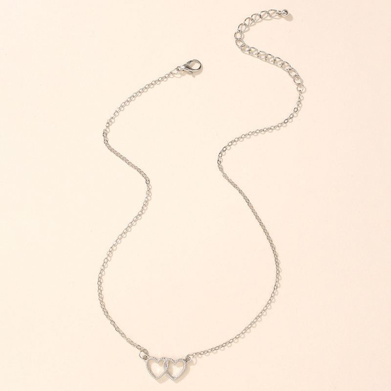 Trendy Thin Link Chain Necklace Jewelry Double Closer Heart Pendant Necklaces