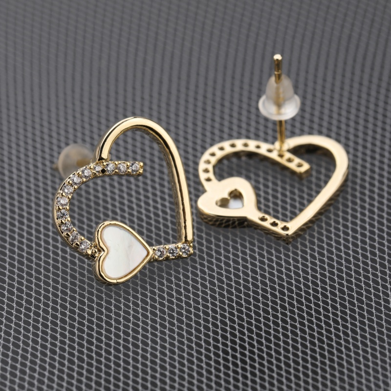 14K Real Gold Plated Heart Shaped Shell Stud Jewelry Earring Wholesale 925 Sterling Silver Earring Post