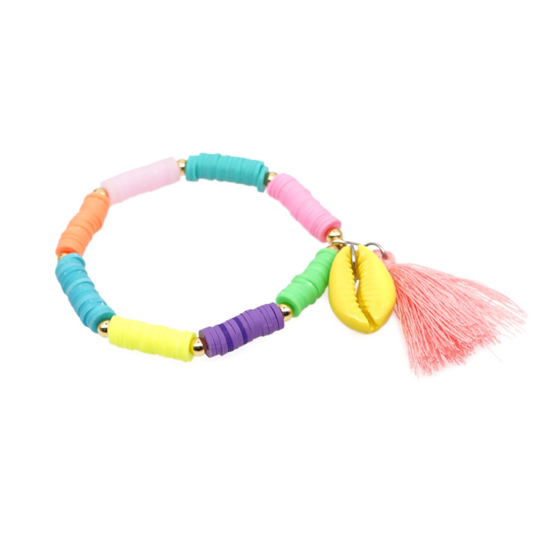 New Handmade Heishi Multicolor Summer Jewelry Polymer Clay  Disc Beads Bracelets with Tassel
