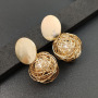 New Arrival Vintage Geometric Gold Plated Simple Woven Round Ball Pearl Fashion Pendant Earrings