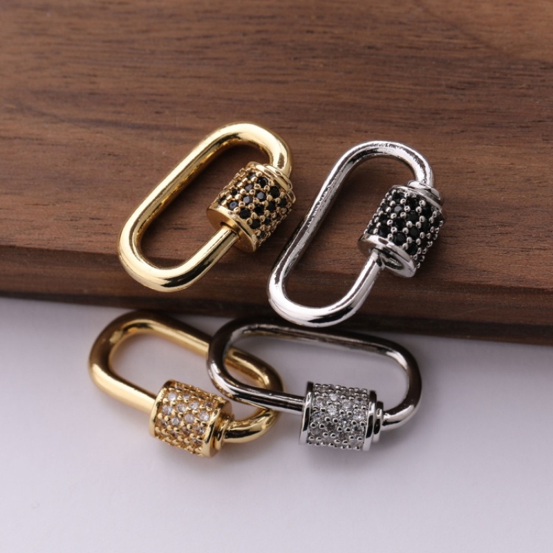 Black CZ Micro Pave Oval Shape Clasp Carabiner Pendant for Necklace Bracelet Jewelry Findings 20*12*2MM