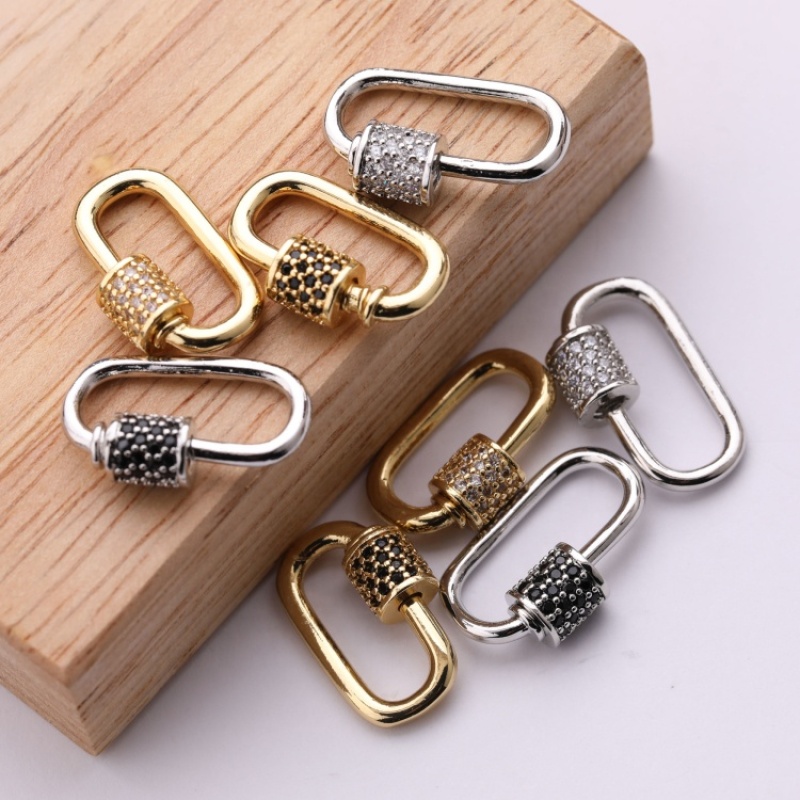 Black CZ Micro Pave Oval Shape Clasp Carabiner Pendant for Necklace Bracelet Jewelry Findings 20*12*2MM