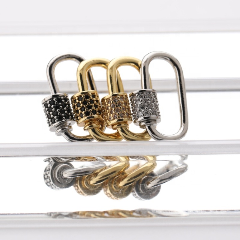 Black CZ Micro Pave Oval Shape Clasp Carabiner Pendant for Necklace Bracelet Jewelry Findings 20*12*2MM