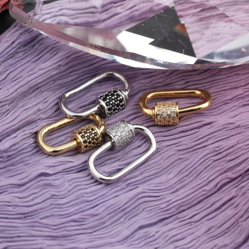 Black CZ Micro Pave Oval Shape Clasp Carabiner Pendant for Necklace Bracelet Jewelry Findings 20*12*2MM