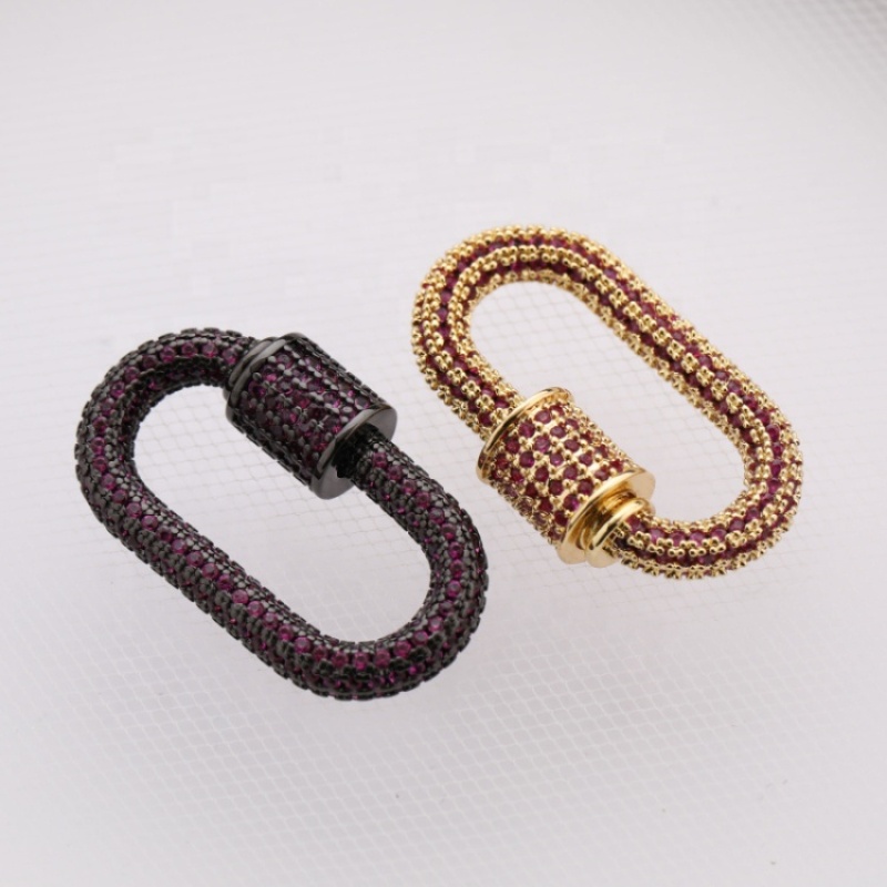 Custom Wholesale Fashion Gold Plated Copper Red Zircon DIY Carabiner Jewelry Accessory for Bracelet Necklace Earrings Making