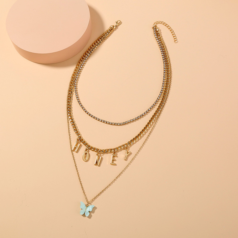Fashion Letter Honey Necklace Light Green Acrylic Multi-layer Butterfly Necklace