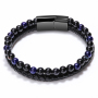 Mens and Womens Handmade Natural Stone Bracelets Real Black Leather Bracelet
