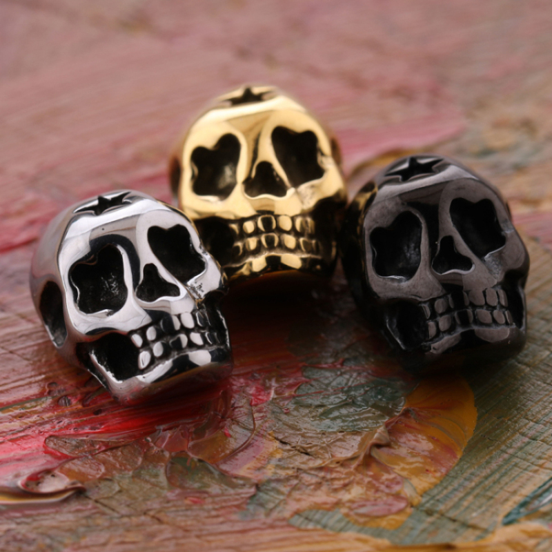 New Fashion Large Hole Gold Plated Stainless Steel Skull Beads for Bracelet Making