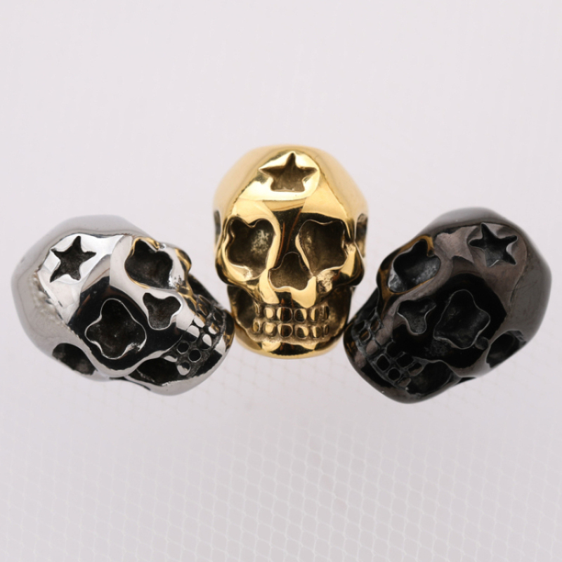 New Fashion Large Hole Gold Plated Stainless Steel Skull Beads for Bracelet Making