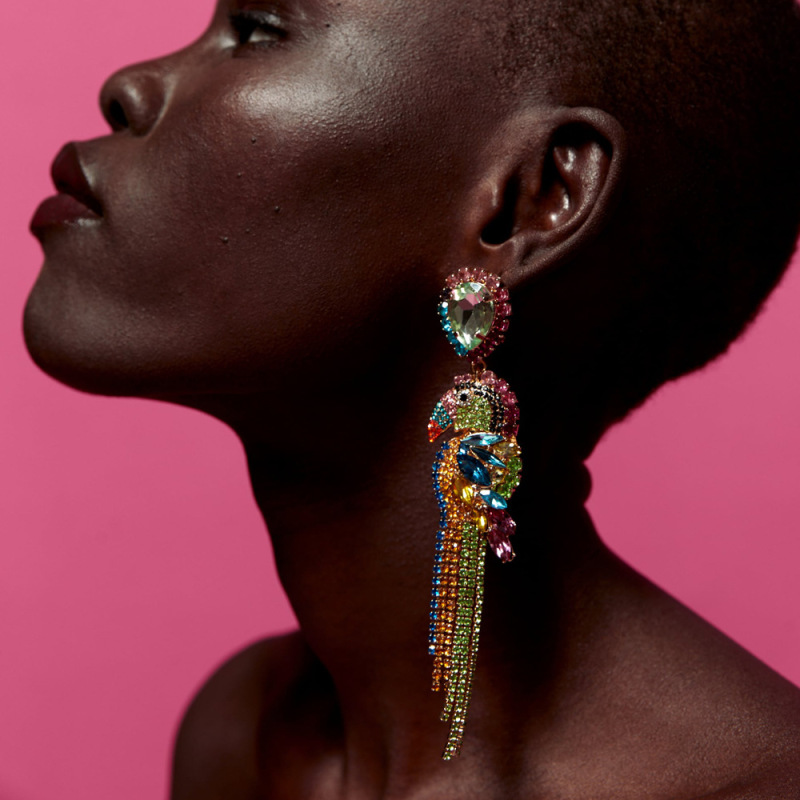 Bohemia Retro Rainbow Crystal Rhinestone Bird Parrot Earrings Luxury Colorful Crystal Fringe Tassel Dangle Earrings For Women