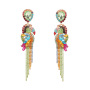 Bohemia Retro Rainbow Crystal Rhinestone Bird Parrot Earrings Luxury Colorful Crystal Fringe Tassel Dangle Earrings For Women