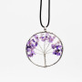 2021 Hot Sale Handmade Colorful Small Natural Stone Life Tree Charm Necklace Metal and Leather Chain Necklaces