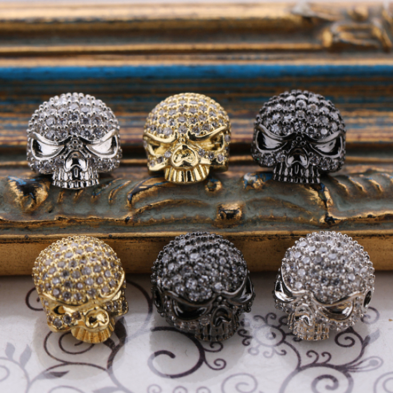 Gold and Silver Bracelet Accessories Crystal Micro Insert Skull Charms with Hole