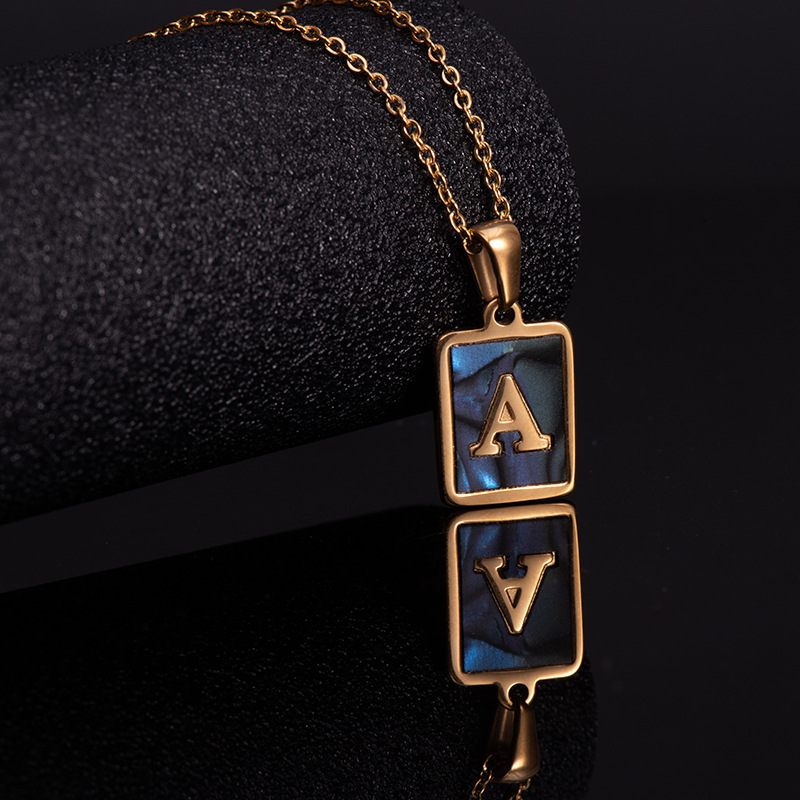 Gold Plated Natural Shell Stainless Steel Initial Alphabet Letter Pendant Necklace for Women and Men