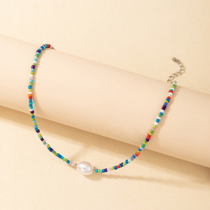 Simple Temperament Small Fresh Neck Chain Jewelry Accessories Fashion Personality Colorful String Rice Beads Pearl Necklaces